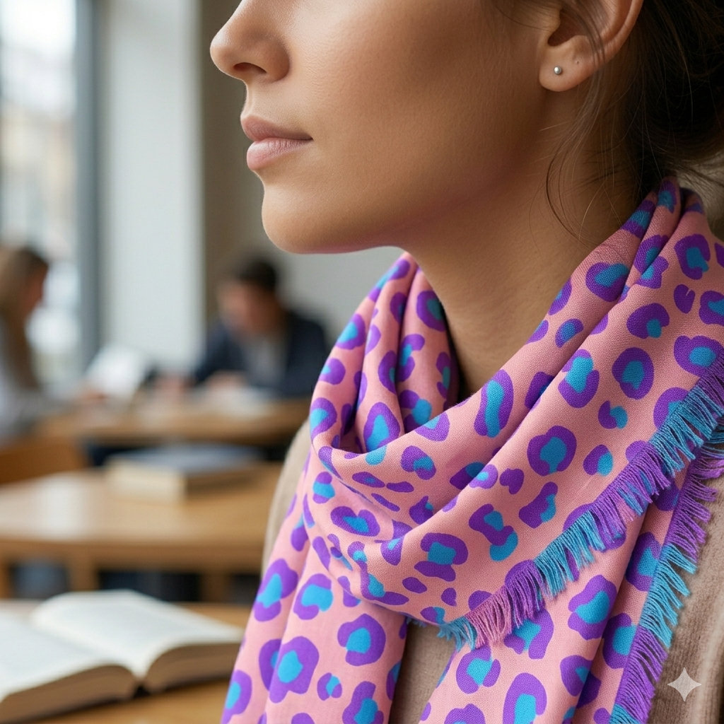 Pastel Leopard Lightweight Scarf — Pink & Blue Animal Print Fashion Scarf