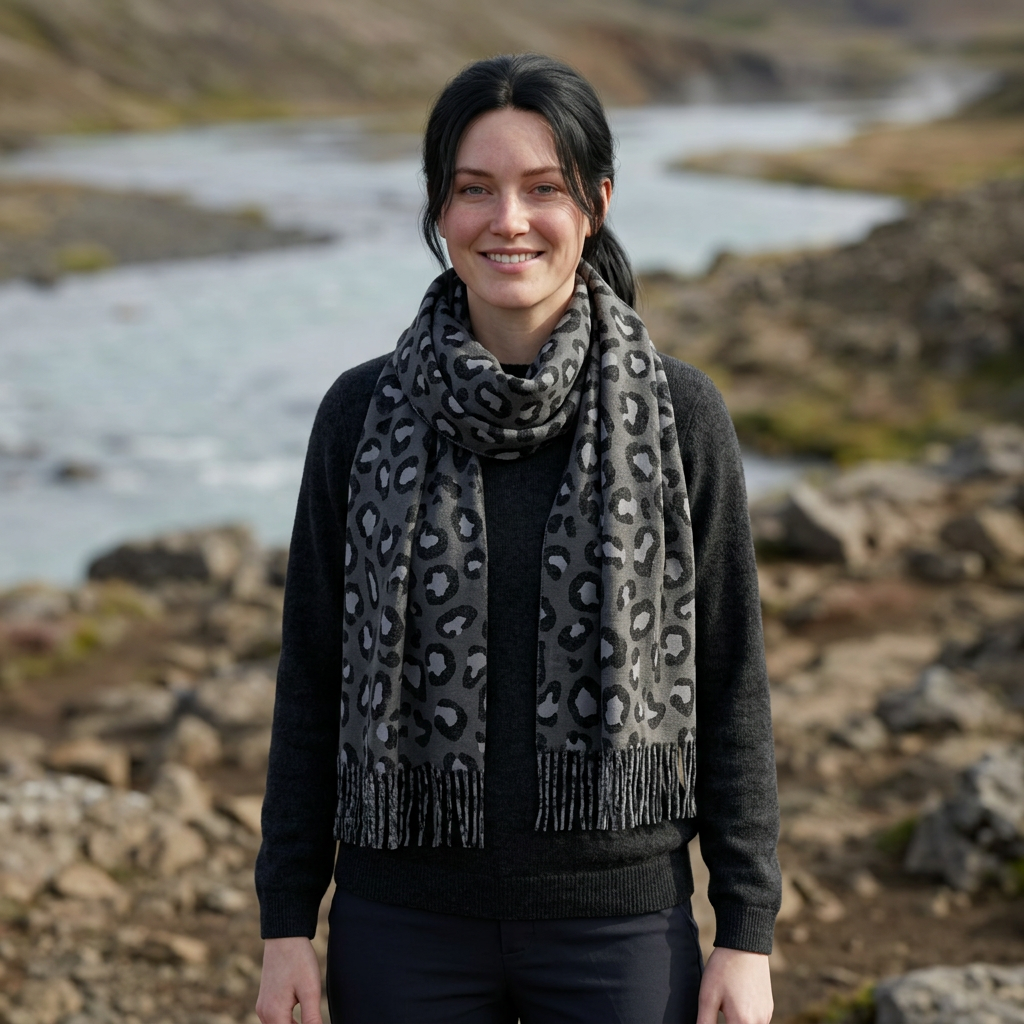 Lightweight Leopard Print Scarf — Gray Animal Print Fashion Scarf