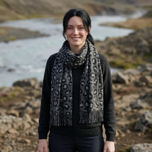 Lightweight Leopard Print Scarf — Gray Animal Print Fashion Scarf