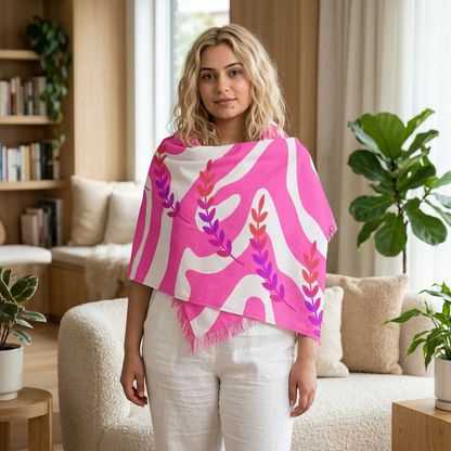 Pink Scarf with Lavender Vine — Lightweight Fashion Scarf