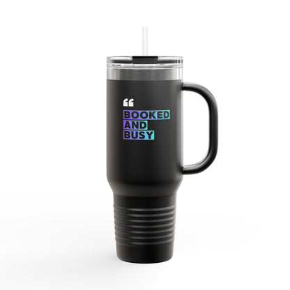 40oz Insulated Travel Mug - "Booked and Busy" Holographic Design