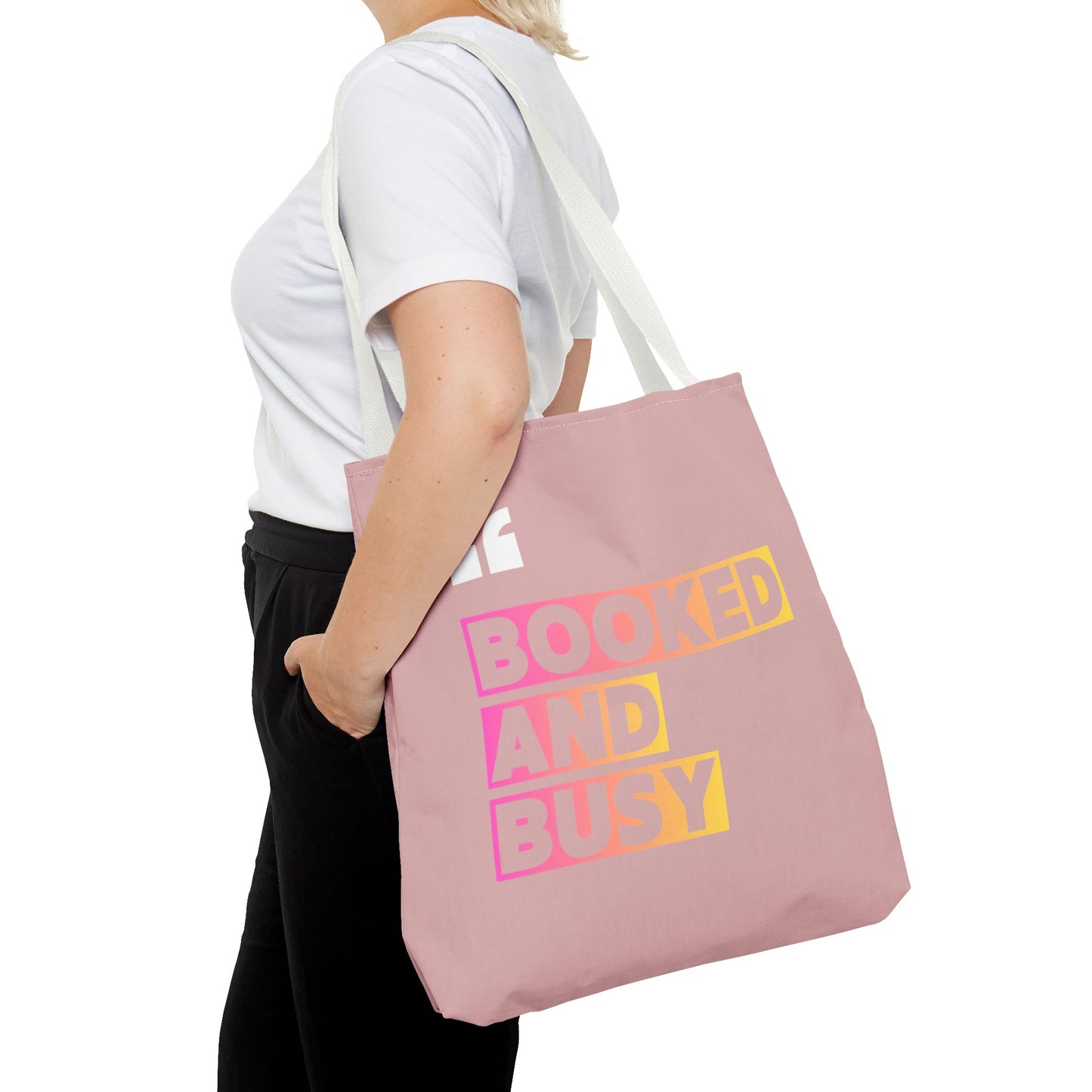Booked and Busy Pink Tote Bag Cute Quote Book Lover Carryall