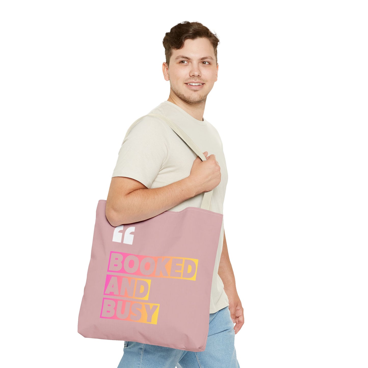 Booked and Busy Pink Tote Bag Cute Quote Book Lover Carryall