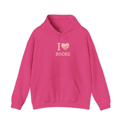 I  Love Books Hoodie — Pink Heart Book Lover Pullover