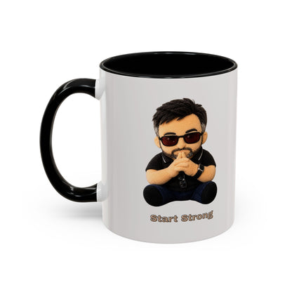 Accent Coffee Mug — 'Start Strong' Motivational Character Coffee Mug