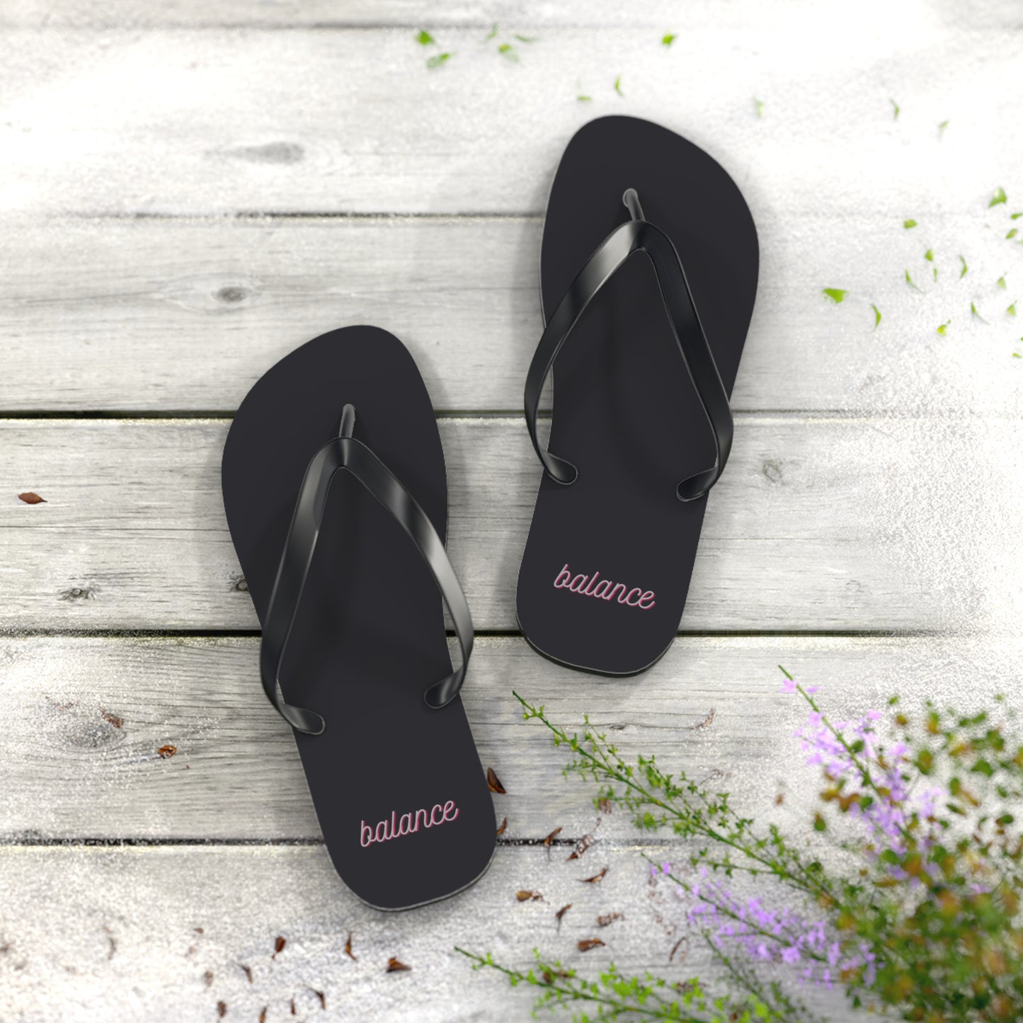 Balance Script Flip Flops — Minimal Black Beach Sandals