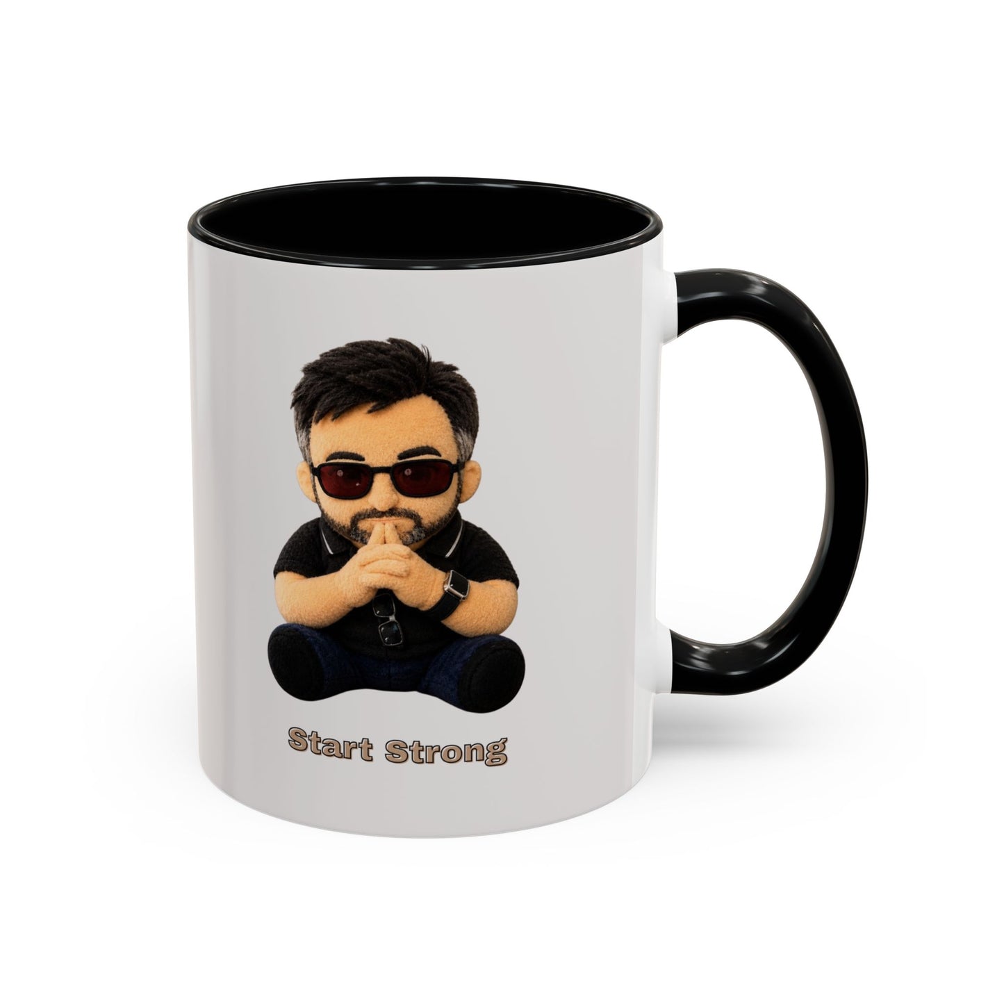 Accent Coffee Mug — 'Start Strong' Motivational Character Coffee Mug