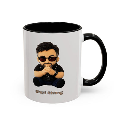 Accent Coffee Mug — 'Start Strong' Motivational Character Coffee Mug
