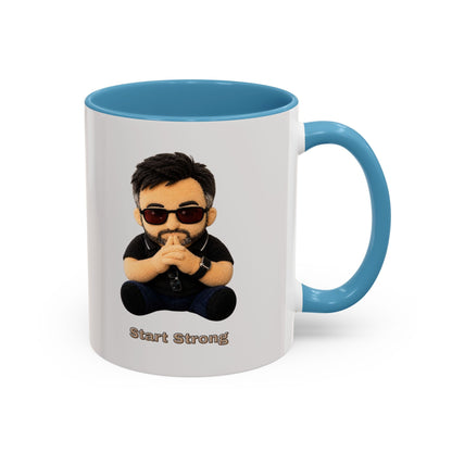 Accent Coffee Mug — 'Start Strong' Motivational Character Coffee Mug