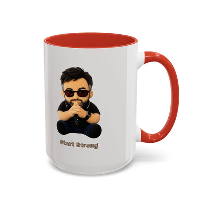 Accent Coffee Mug — 'Start Strong' Motivational Character Coffee Mug