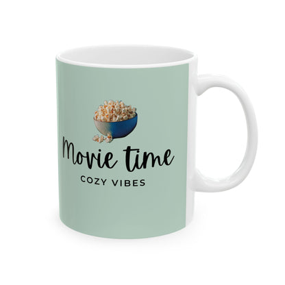 Ceramic Mug "Movie Time, Cozy Vibes" Popcorn Design (11oz & 15oz)