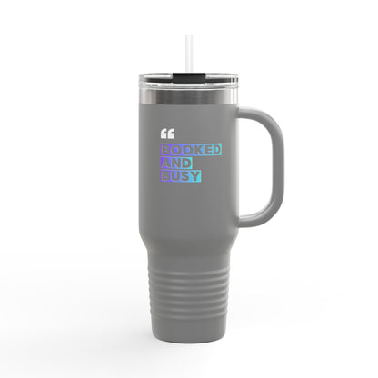 40oz Insulated Travel Mug - "Booked and Busy" Holographic Design