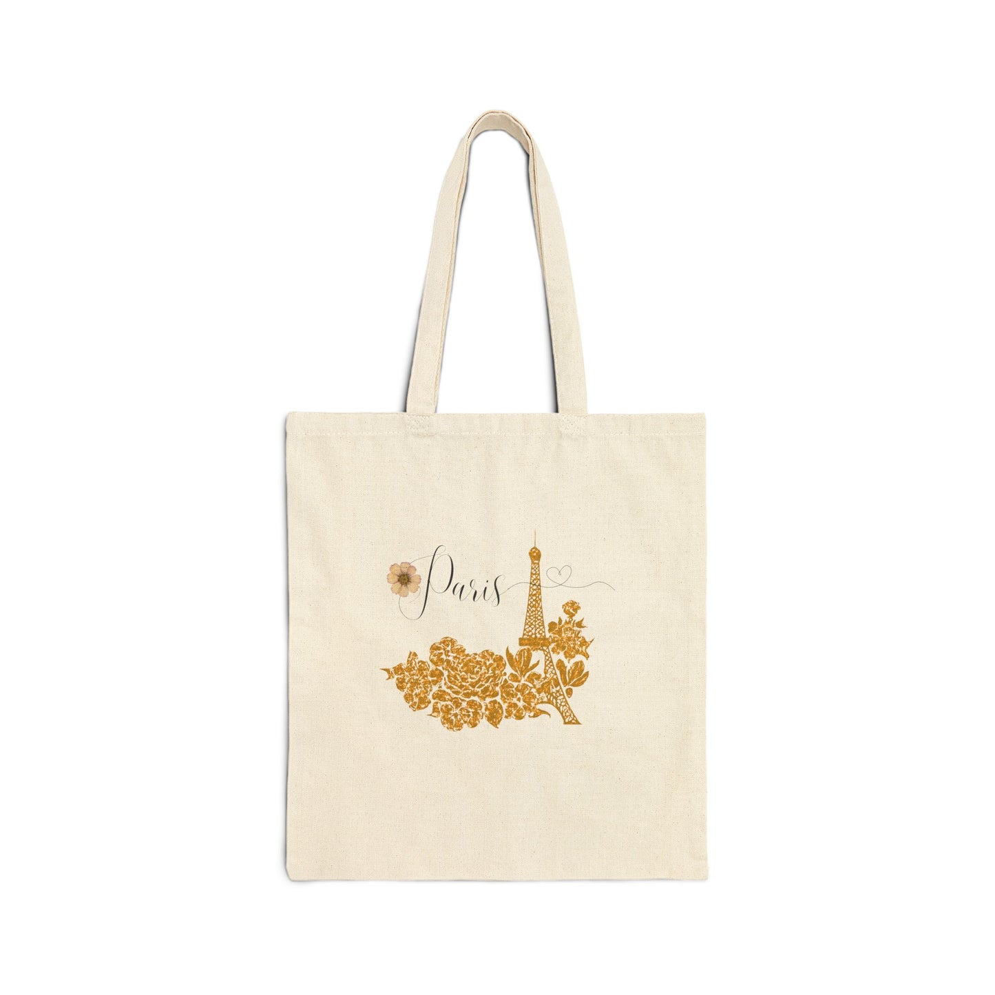 Eiffel Tower Flower Design Cotton Canvas Tote Bag
