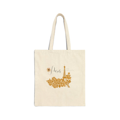 Eiffel Tower Flower Design Cotton Canvas Tote Bag