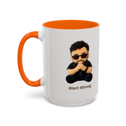 Accent Coffee Mug — 'Start Strong' Motivational Character Coffee Mug