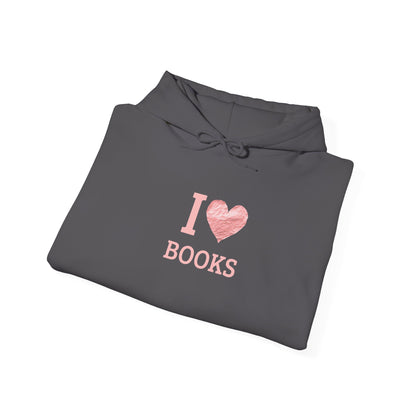 I  Love Books Hoodie — Pink Heart Book Lover Pullover