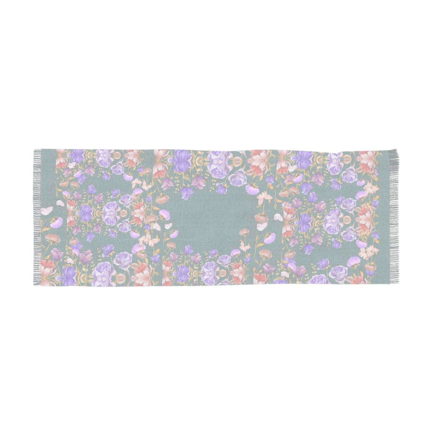Floral Garden Green Purple Blooms Scarf