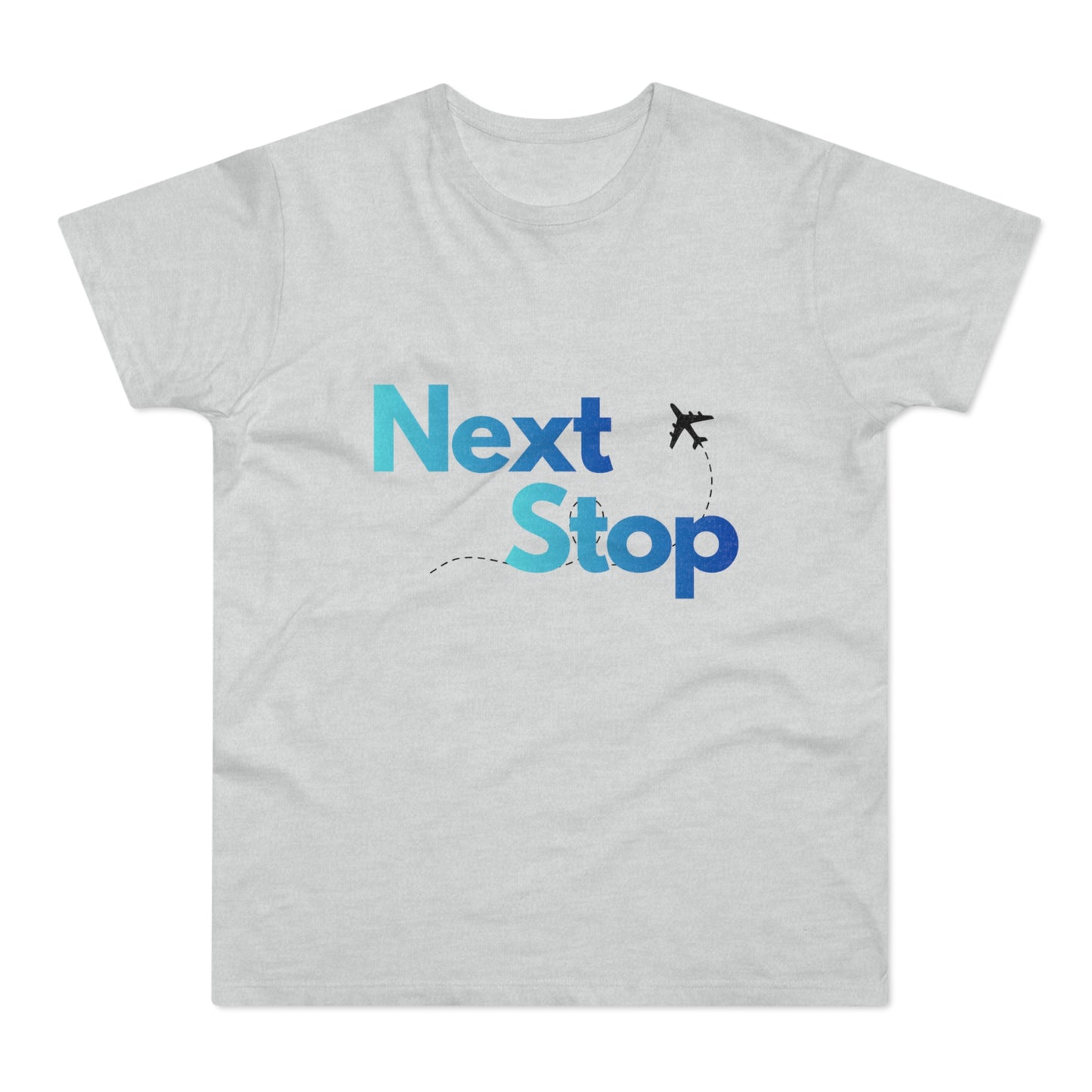 Next Stop Blue T-Shirt Plane Graphic Tee for Travelers & Vacationers