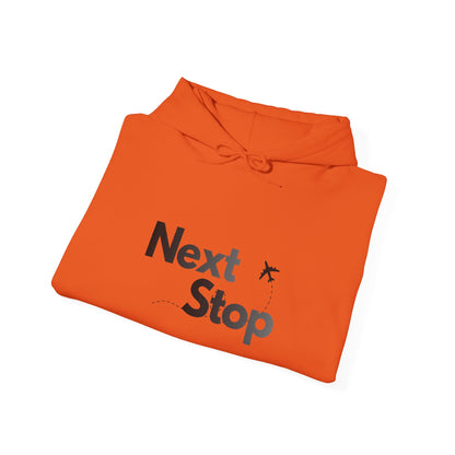Next Stop Hoodie — Minimal Travel Sweatshirt with Airplane Icon