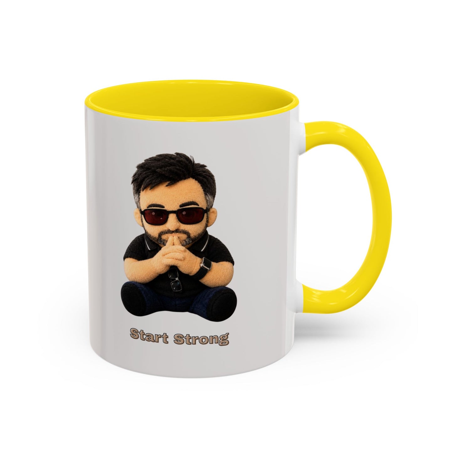 Accent Coffee Mug — 'Start Strong' Motivational Character Coffee Mug