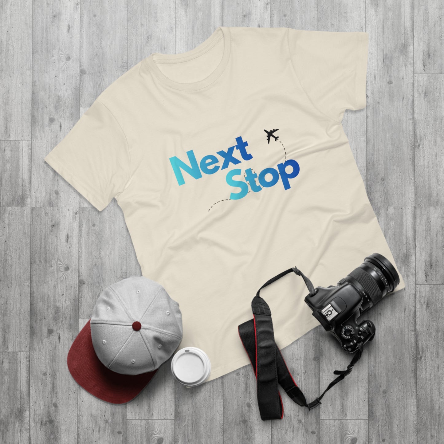 Next Stop Blue T-Shirt Plane Graphic Tee for Travelers & Vacationers