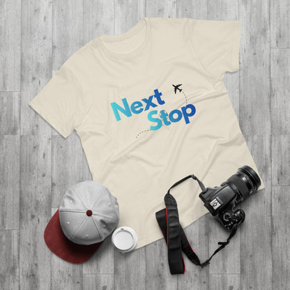 Next Stop Blue T-Shirt Plane Graphic Tee for Travelers & Vacationers