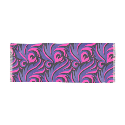 Abstract Swirl Pink & Purple Feathered Pattern Scarf