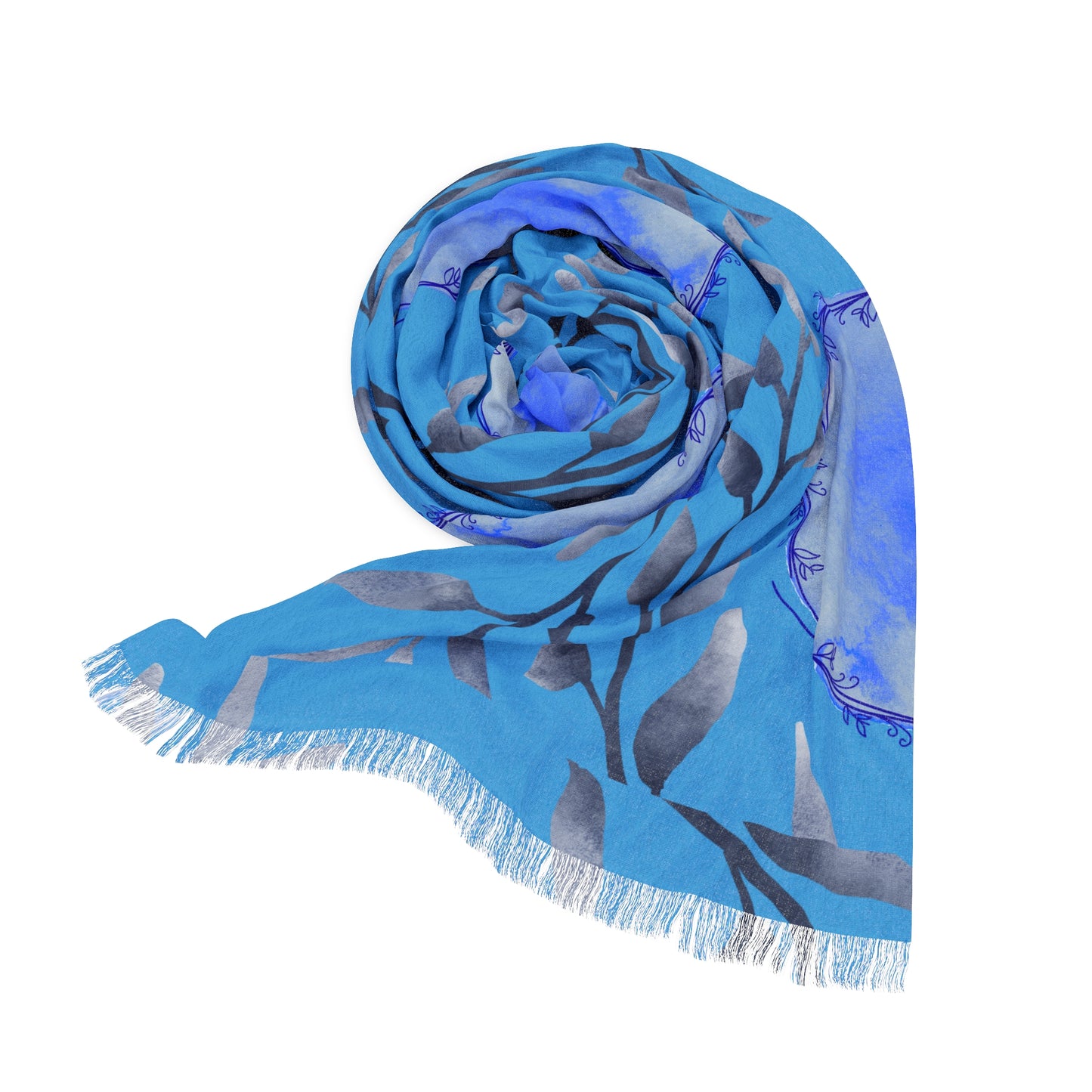 Blue Floral Lightweight Spring/Summer Wrap Scarf