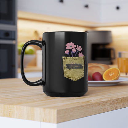 Floral Pocket Black Mug