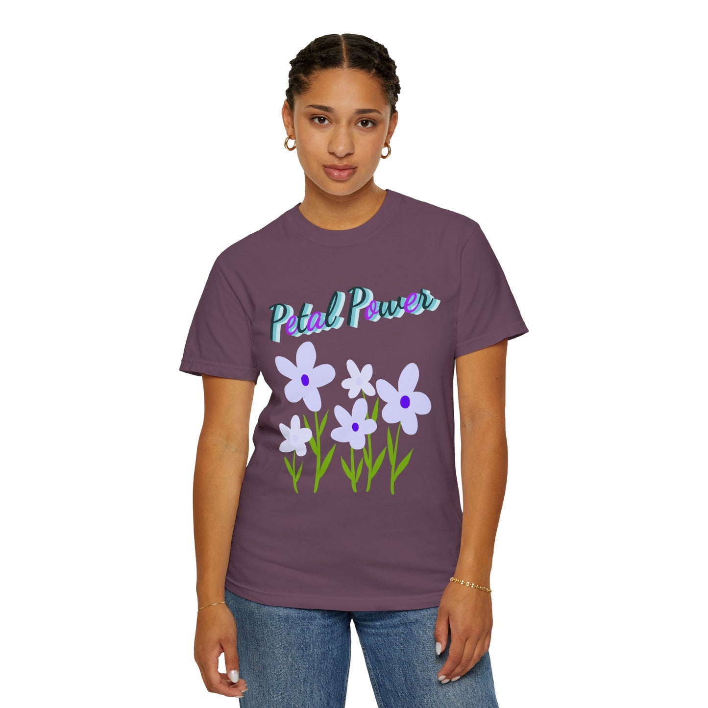 Petal Power T-Shirt — Floral Graphic Tee with Purple Flowers