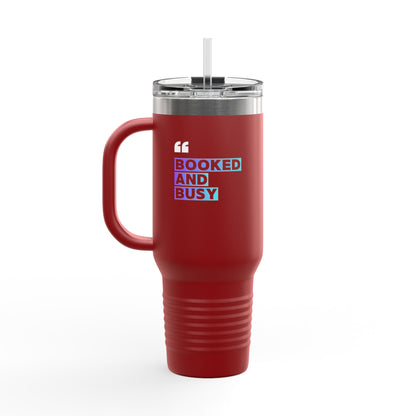 40oz Insulated Travel Mug - "Booked and Busy" Holographic Design