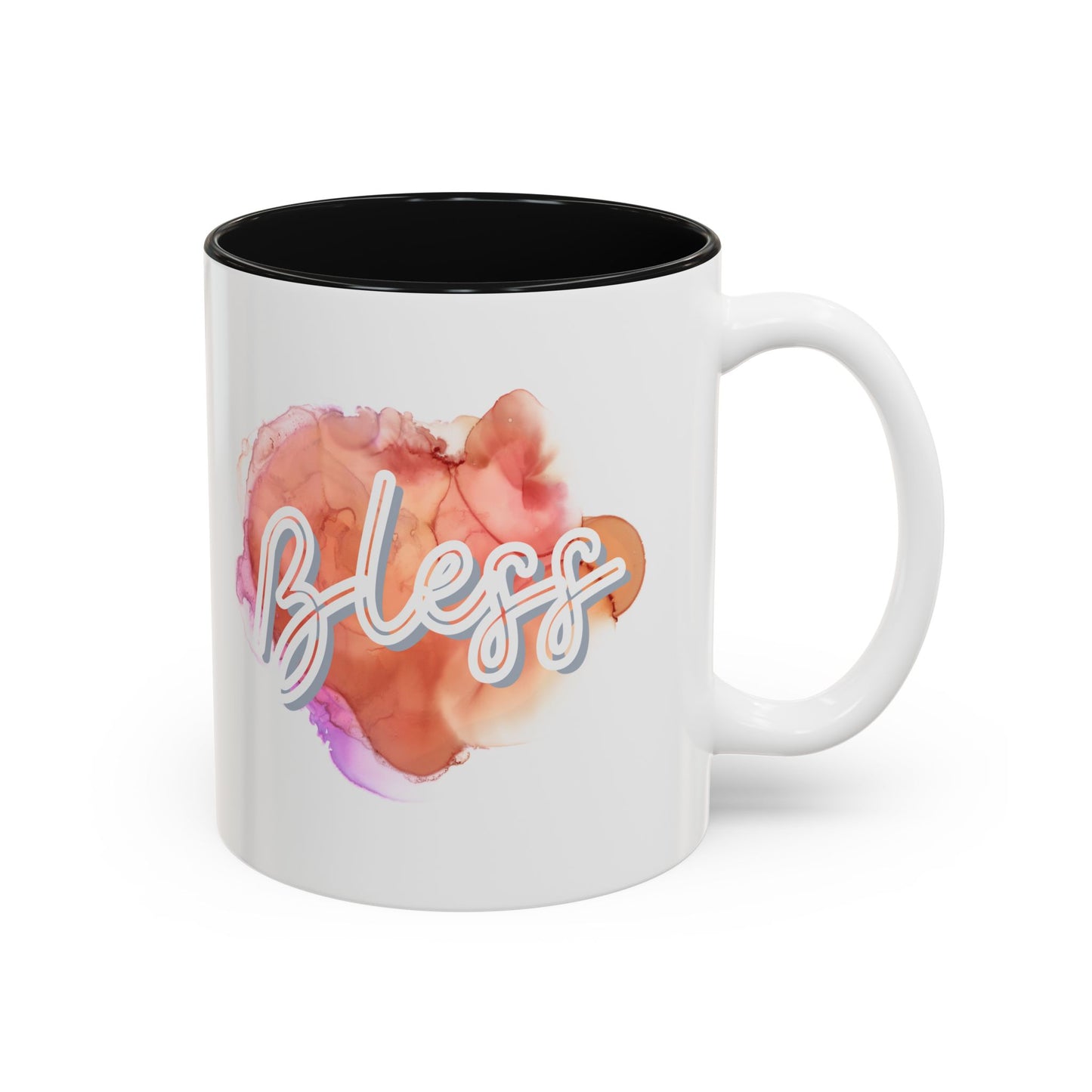 Bless Two-Tone Watercolor Accent Ceramic Coffee Mug (11oz/15oz)