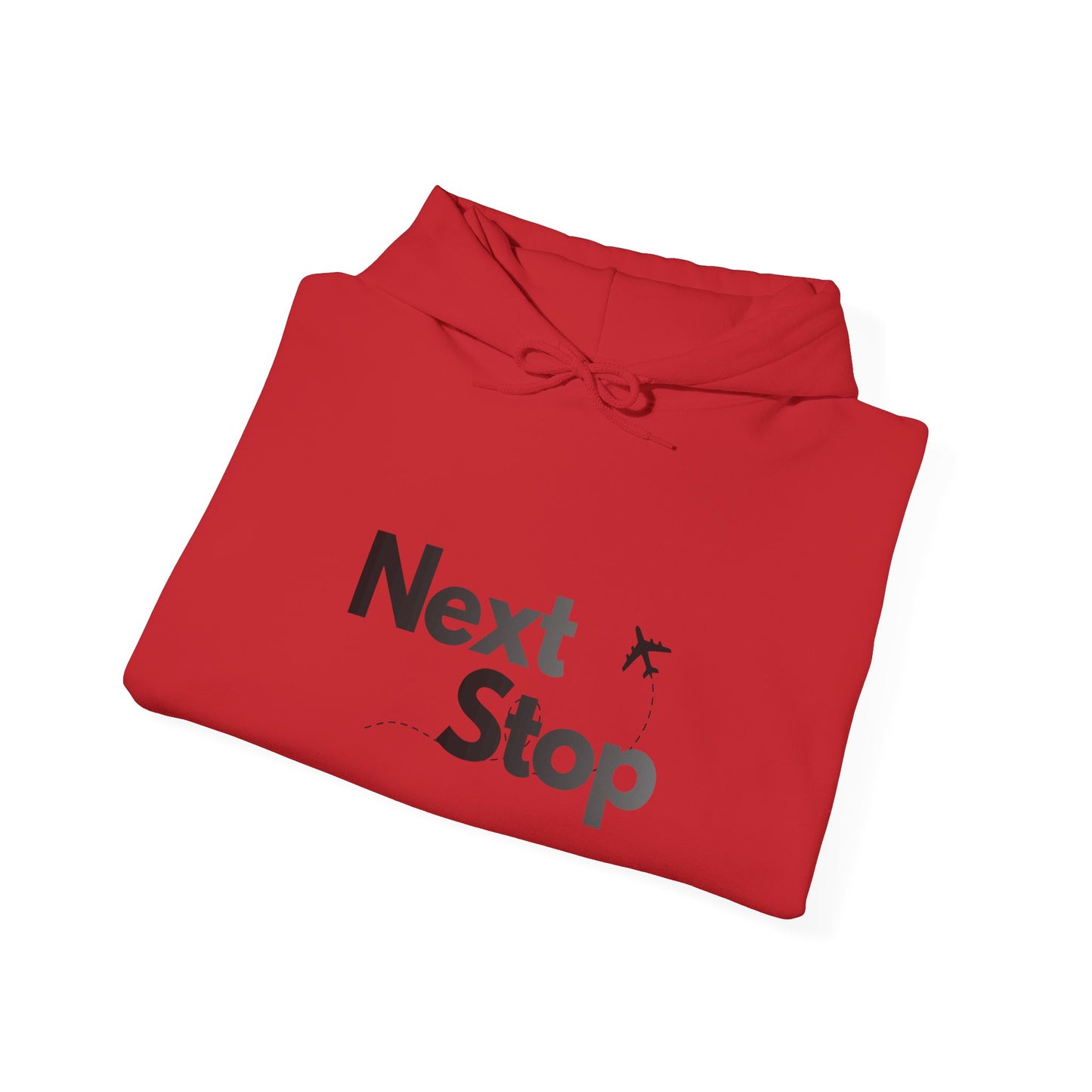 Next Stop Hoodie — Minimal Travel Sweatshirt with Airplane Icon