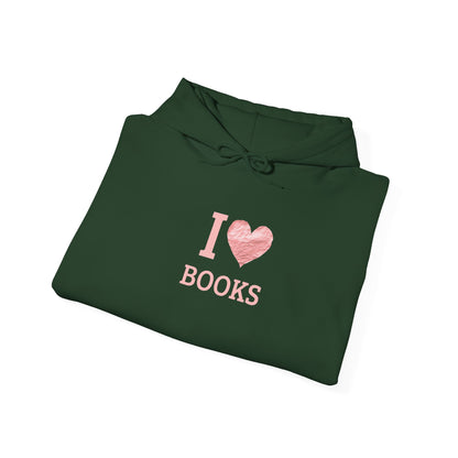 I  Love Books Hoodie — Pink Heart Book Lover Pullover