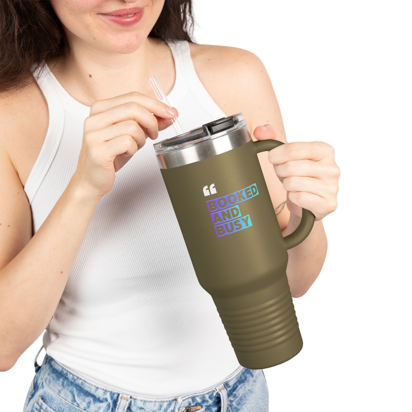 40oz Insulated Travel Mug - "Booked and Busy" Holographic Design