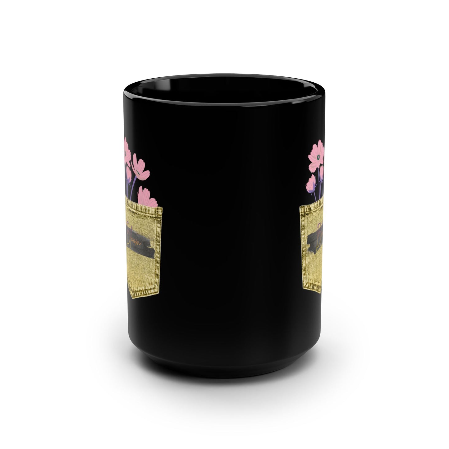 Floral Pocket Black Mug