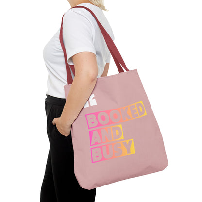 Booked and Busy Pink Tote Bag Cute Quote Book Lover Carryall