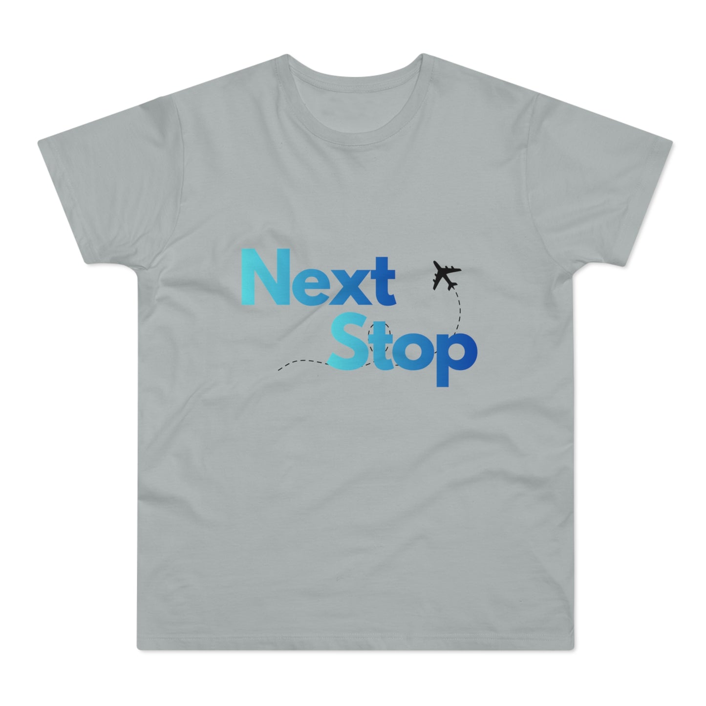 Next Stop Blue T-Shirt Plane Graphic Tee for Travelers & Vacationers