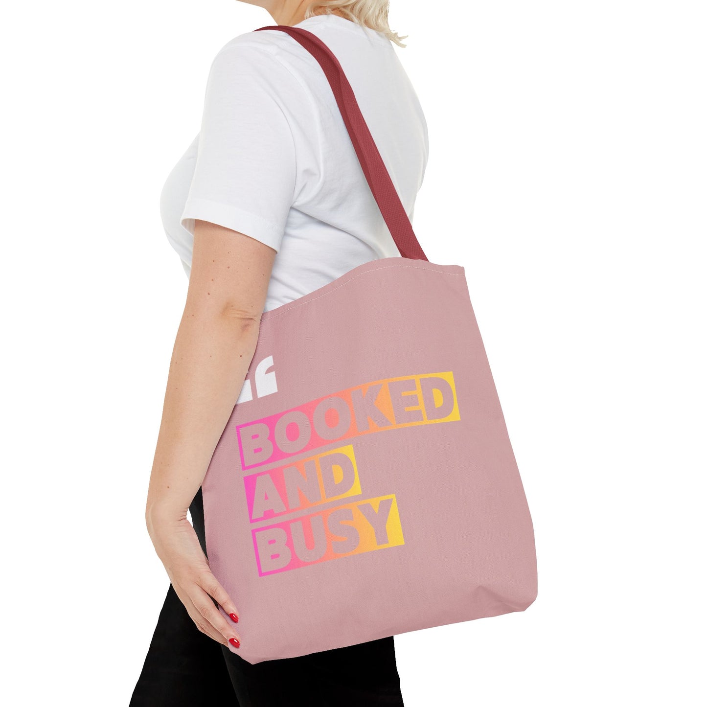 Booked and Busy Pink Tote Bag Cute Quote Book Lover Carryall