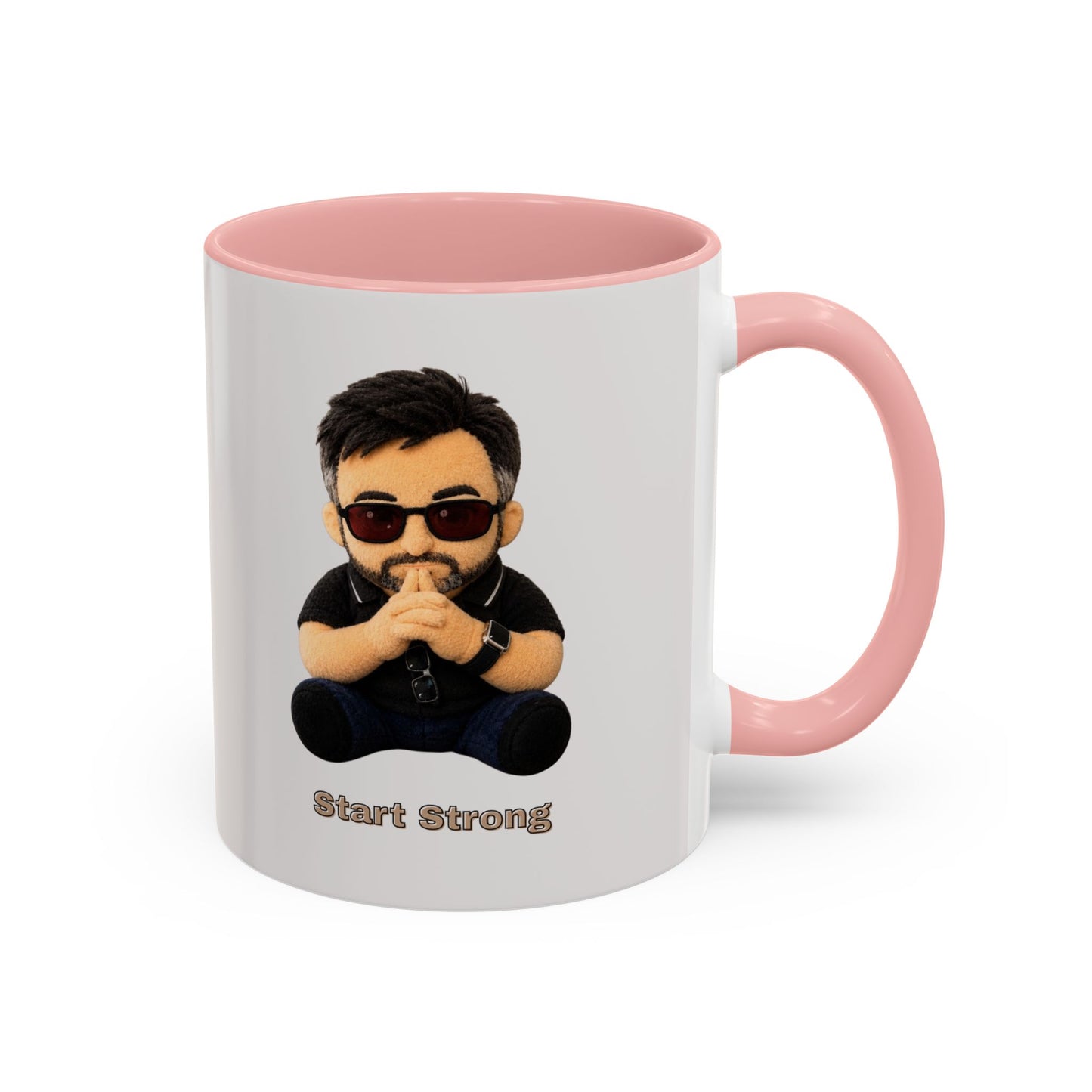 Accent Coffee Mug — 'Start Strong' Motivational Character Coffee Mug