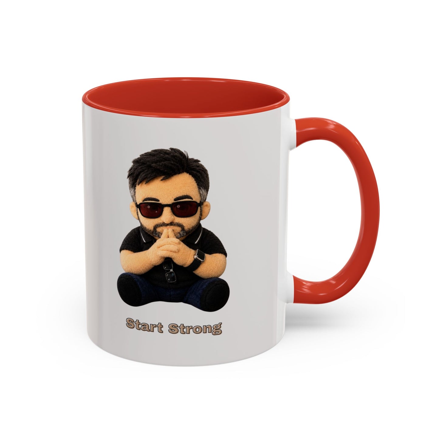 Accent Coffee Mug — 'Start Strong' Motivational Character Coffee Mug
