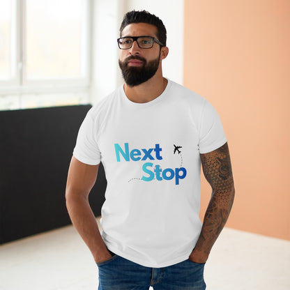 Next Stop Blue T-Shirt Plane Graphic Tee for Travelers & Vacationers