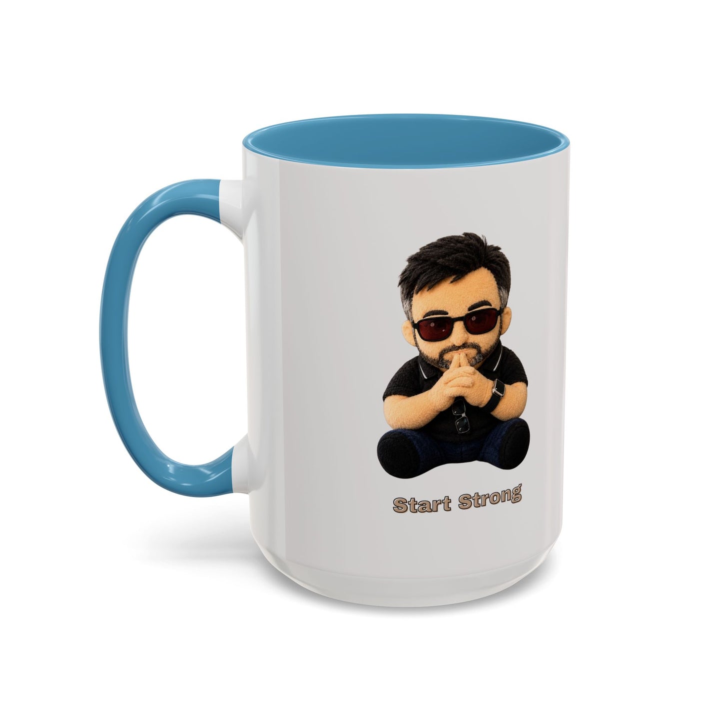 Accent Coffee Mug — 'Start Strong' Motivational Character Coffee Mug