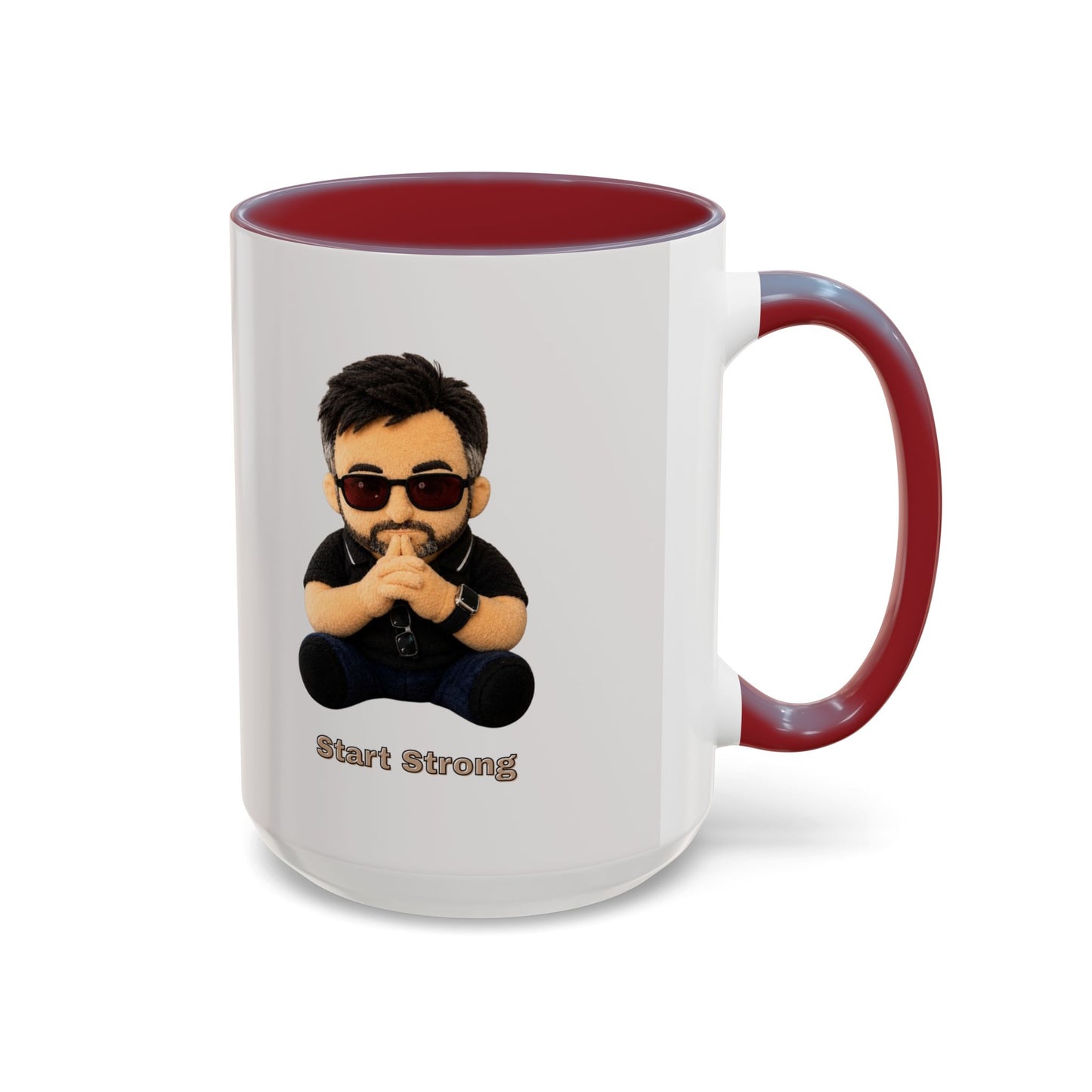 Accent Coffee Mug — 'Start Strong' Motivational Character Coffee Mug