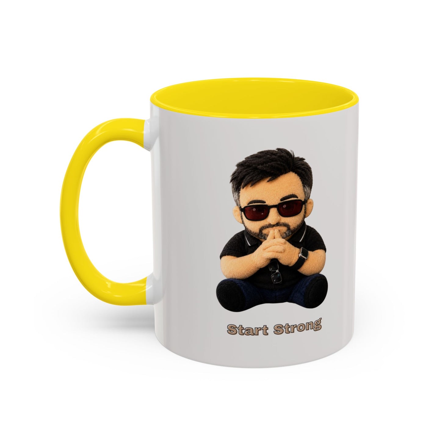 Accent Coffee Mug — 'Start Strong' Motivational Character Coffee Mug