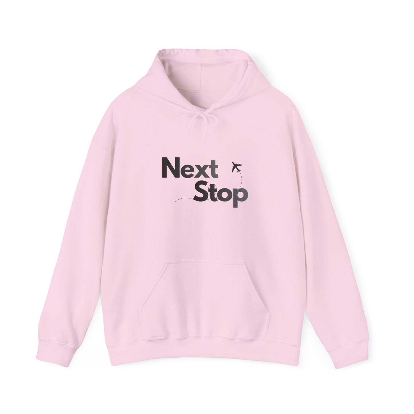 Next Stop Hoodie — Minimal Travel Sweatshirt with Airplane Icon