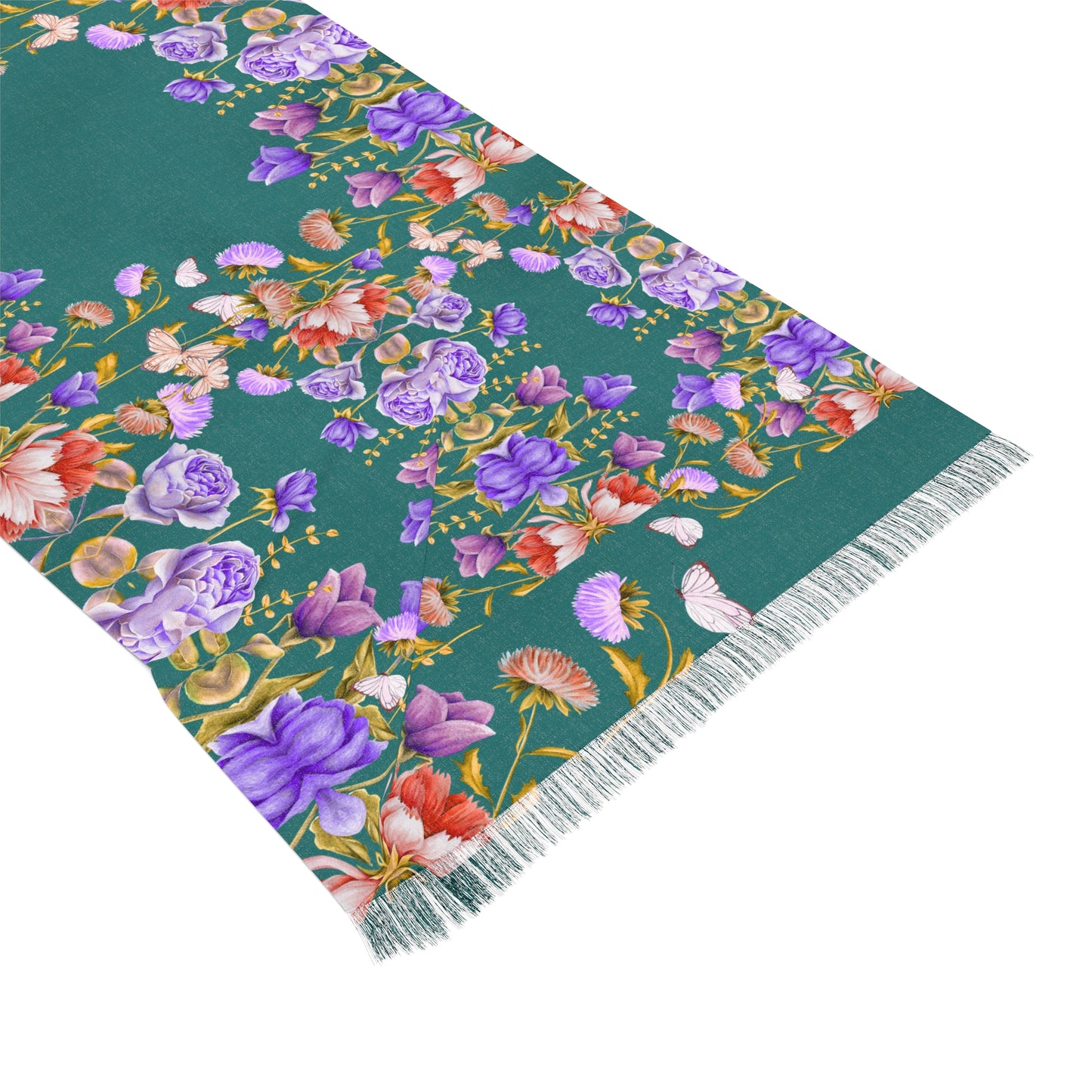 Floral Garden Green Purple Blooms Scarf