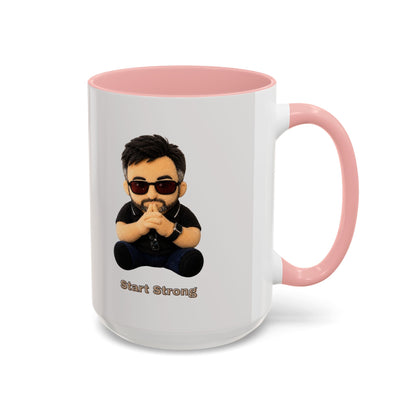 Accent Coffee Mug — 'Start Strong' Motivational Character Coffee Mug