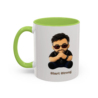 Accent Coffee Mug — 'Start Strong' Motivational Character Coffee Mug