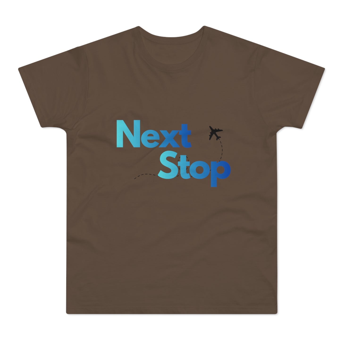 Next Stop Blue T-Shirt Plane Graphic Tee for Travelers & Vacationers